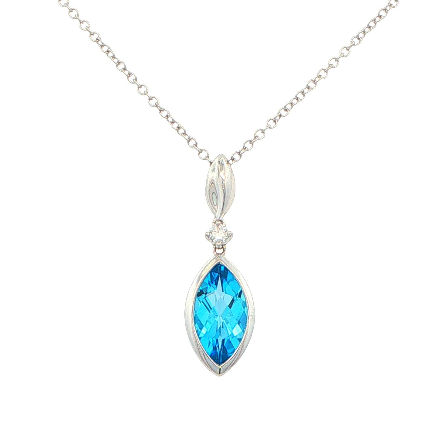 Marquise shaped Swiss Blue Topaz and diamond Drop Style pendant