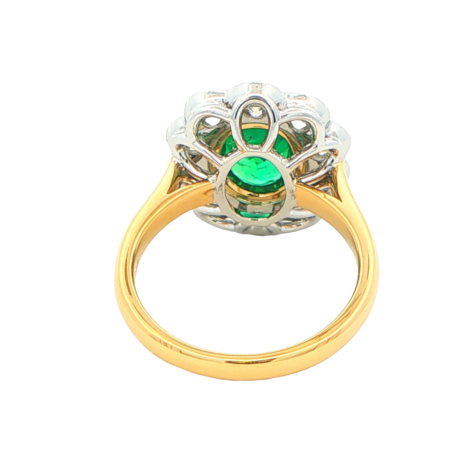 Emerald and Round Brilliant Cut Diamond Cluster Style Ring Gardiner Brothers
