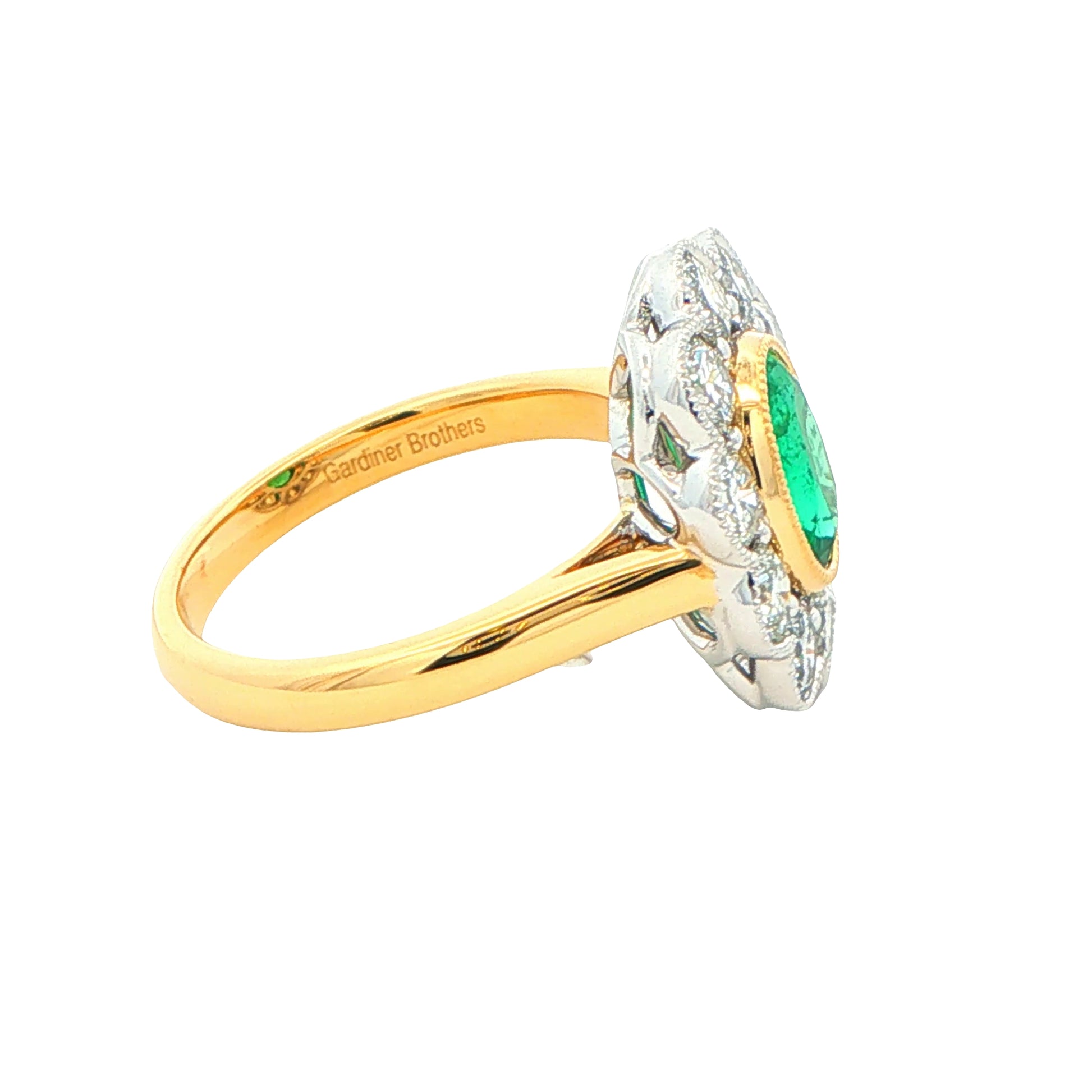 Emerald and Round Brilliant Cut Diamond Cluster Style Ring Gardiner Brothers