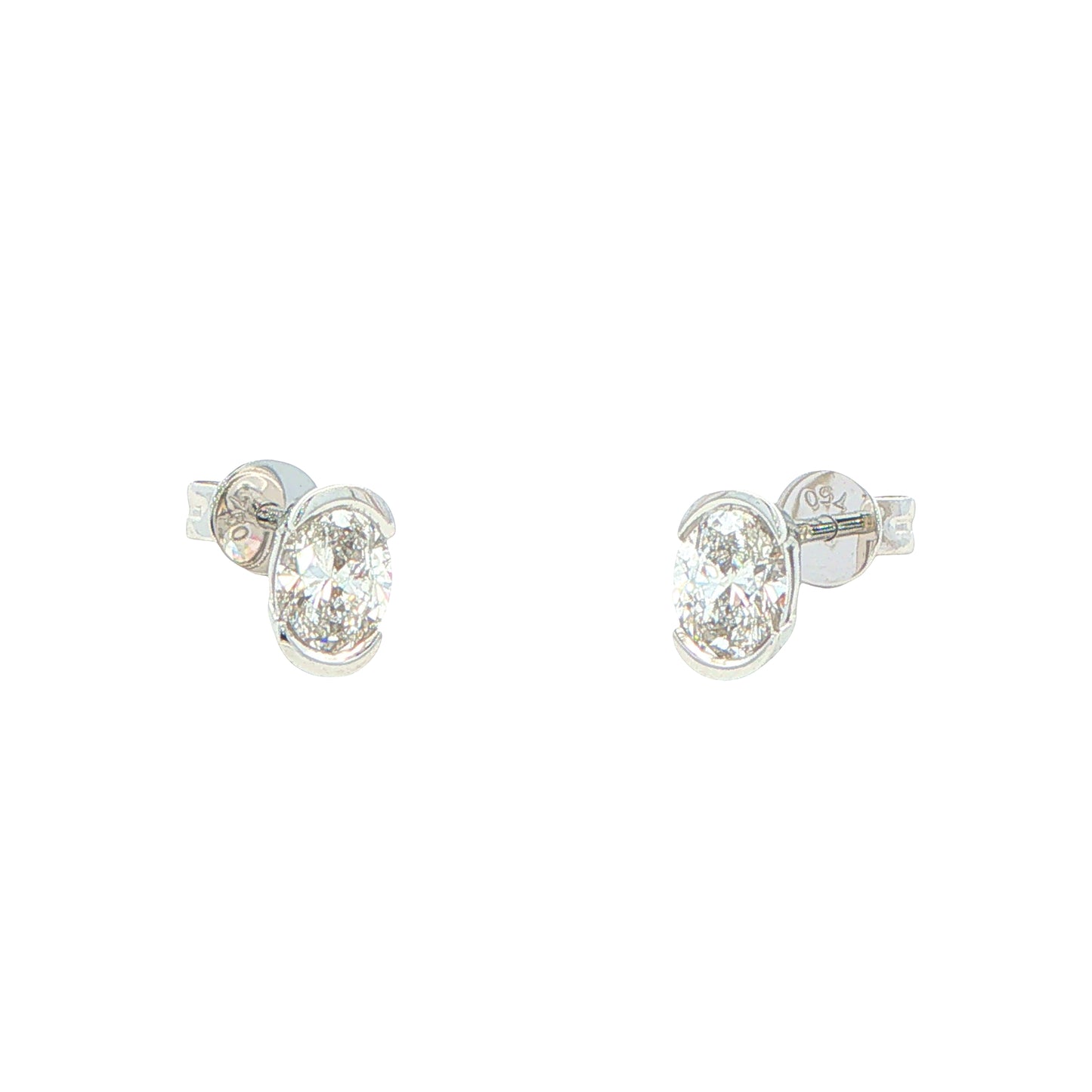 Oval Shaped Diamond Half Rub Over Set Solitaire earrings - 0.82cts Gardiner Brothers