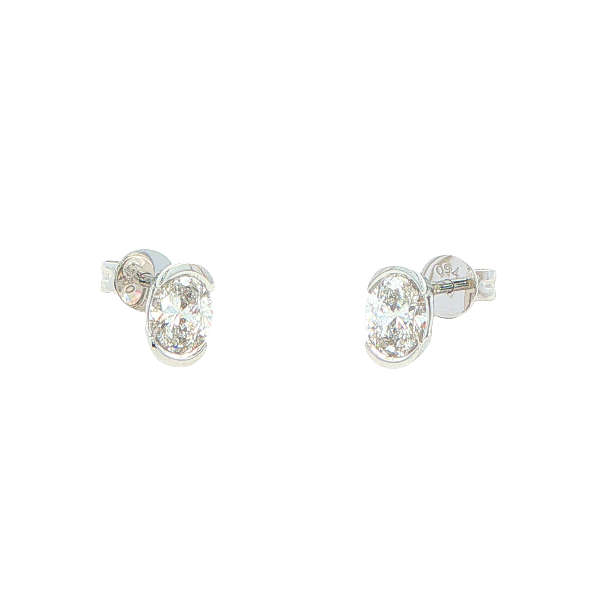 Oval Shaped Diamond Half Rub Over Set Solitaire earrings - 0.82cts Gardiner Brothers