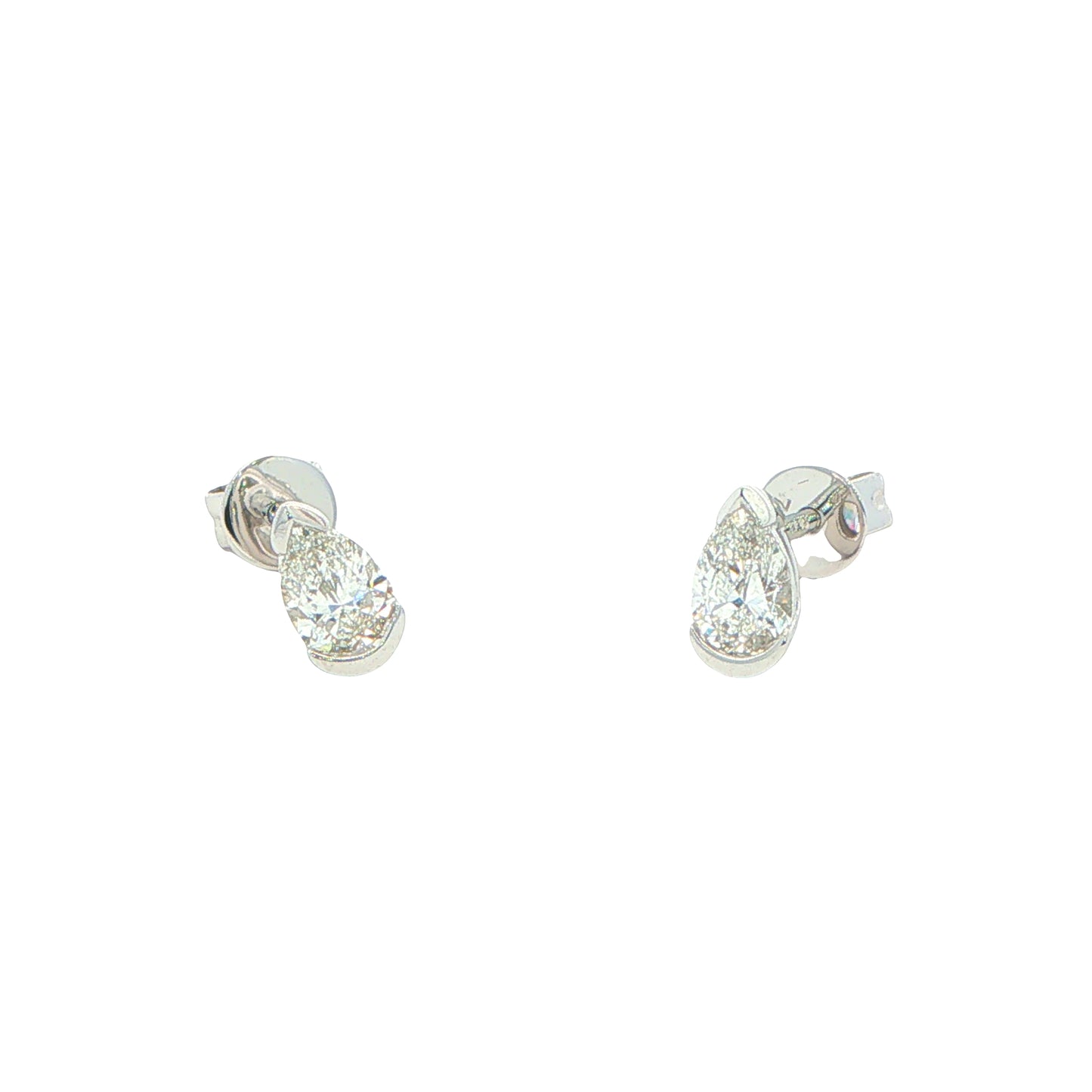 Pear Shaped Diamond Half Rub Over Set Solitaire Earrings - 0.60cts Gardiner Brothers