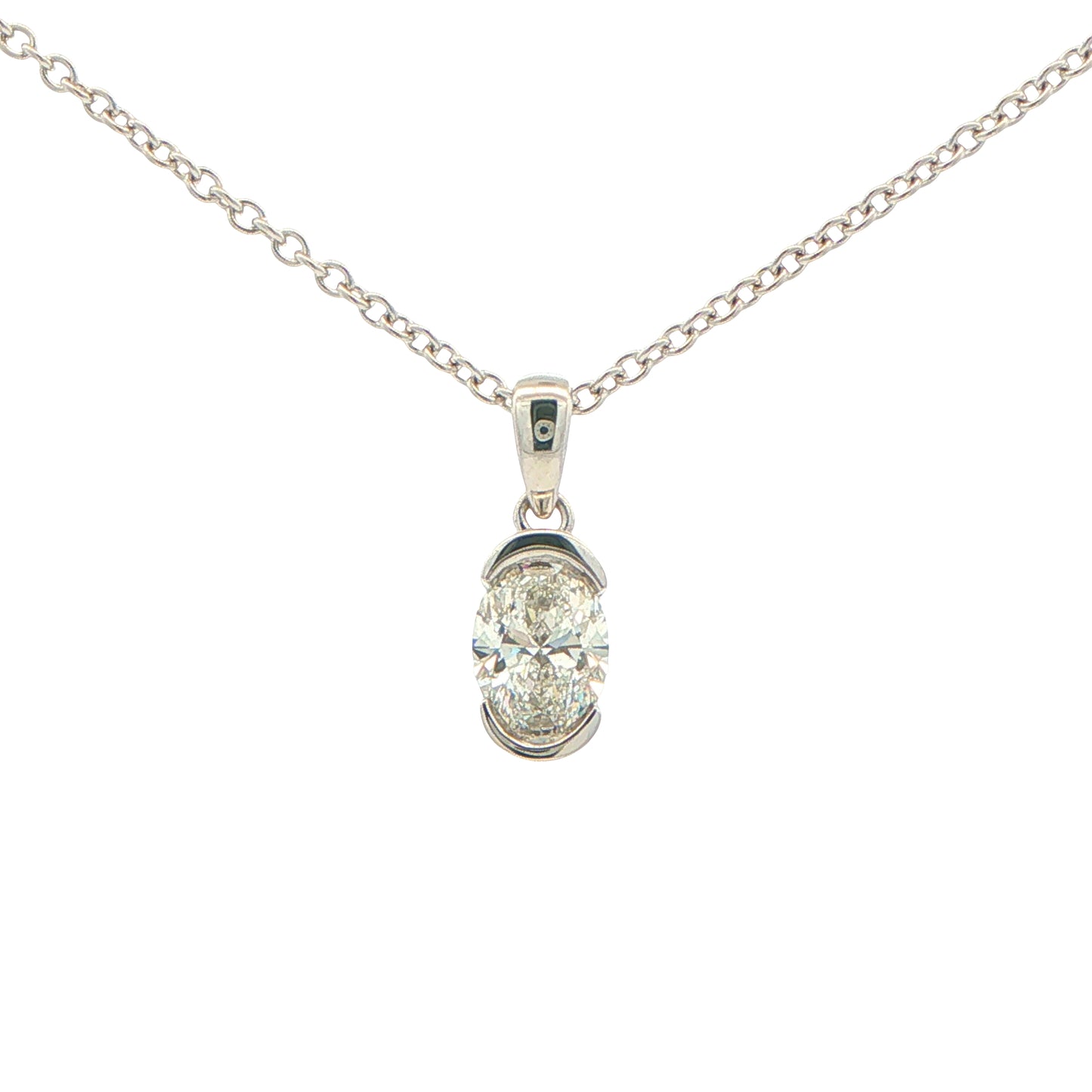 Oval Shaped Diamond Half Rub Over Set Solitaire Pendant - 0.70cts Gardiner Brothers