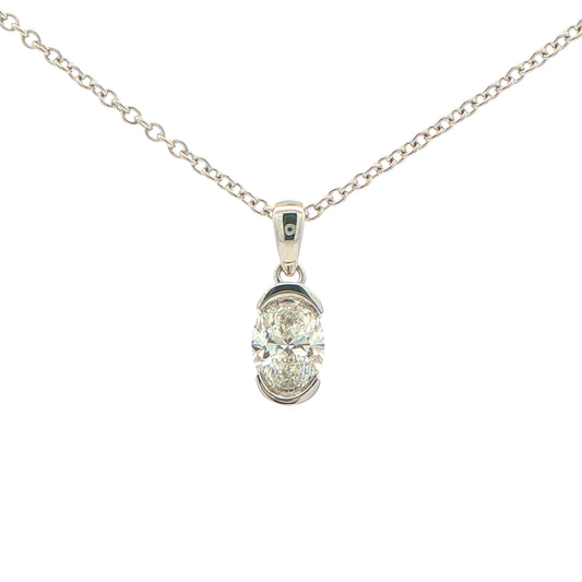 Oval Shaped Diamond Half Rub Over Set Solitaire Pendant - 0.70cts Gardiner Brothers