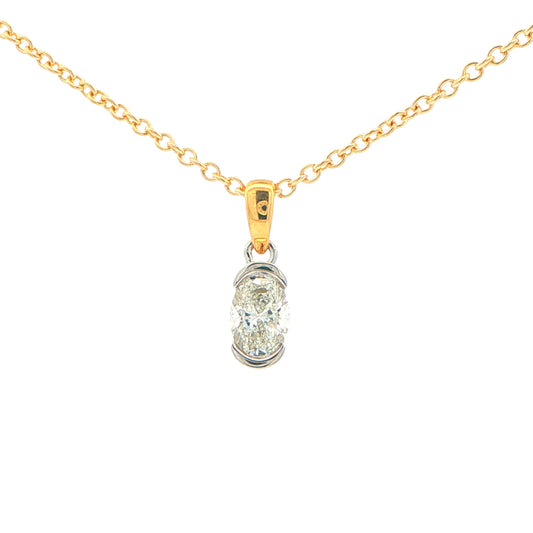 Oval Shaped Diamond Half Rub Over Set Solitaire Pendant - 0.40cts Gardiner Brothers