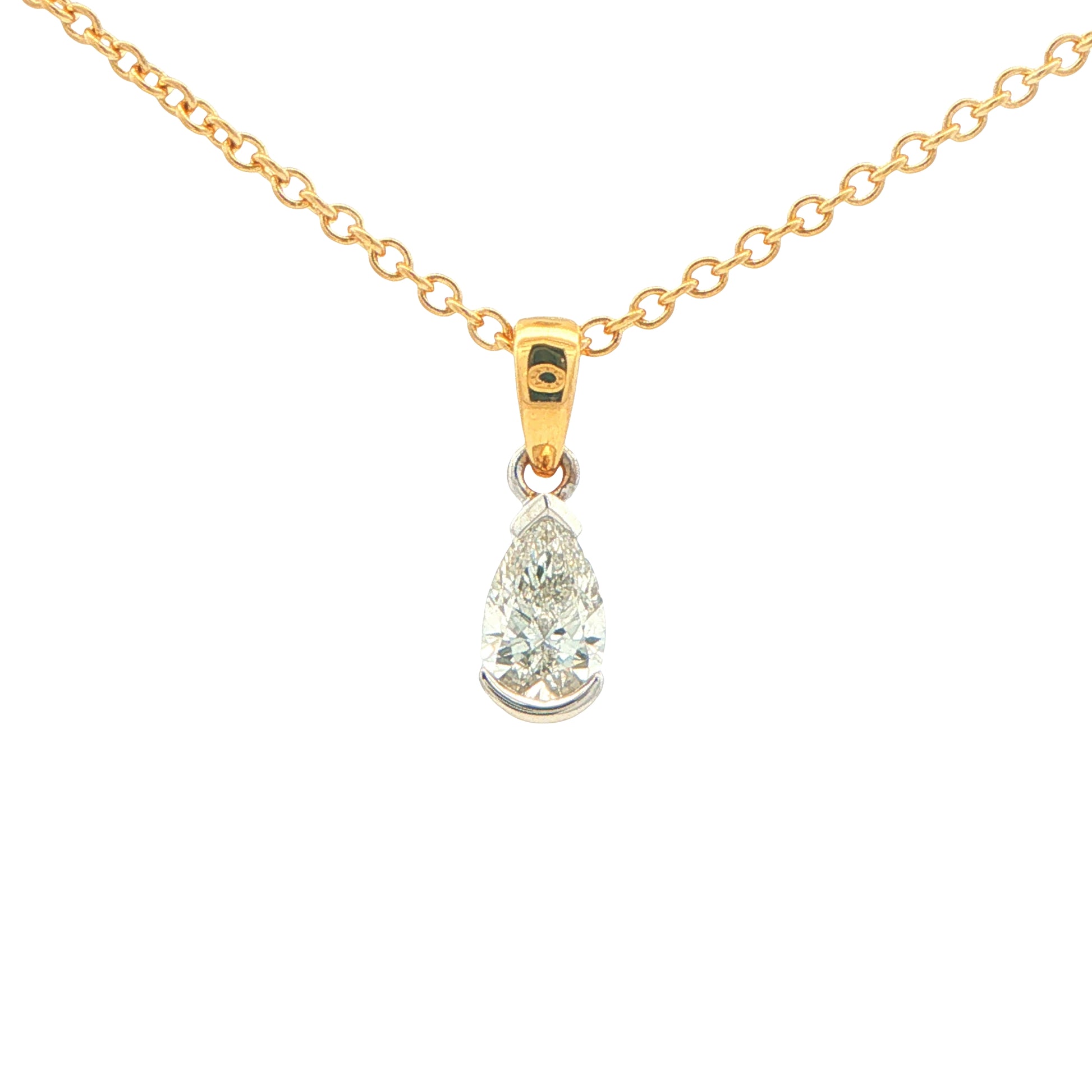 Pear Shaped Diamond Half Rub Over Set Solitaire Pendant - 0.40cts Gardiner Brothers