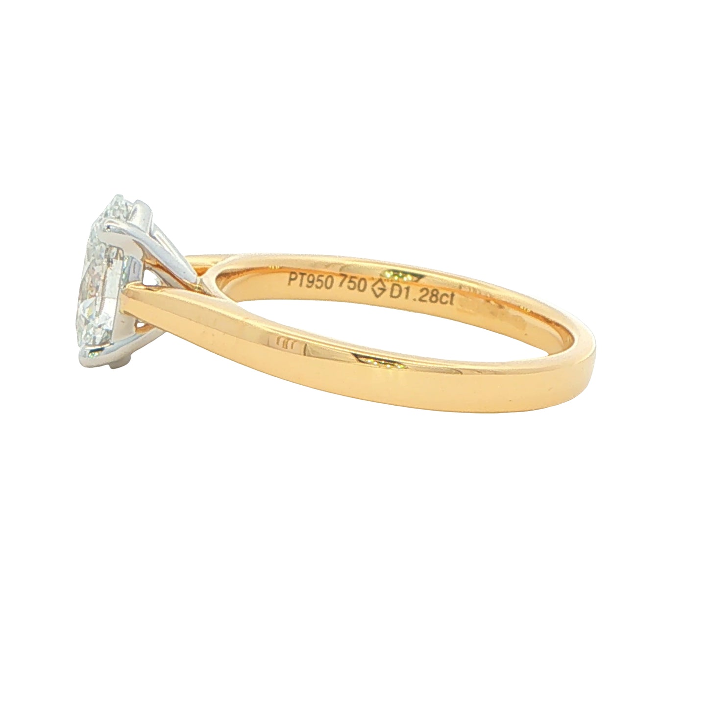 Yellow Gold Oval Aurora Cut Diamond Solitaire Ring - 1.28cts