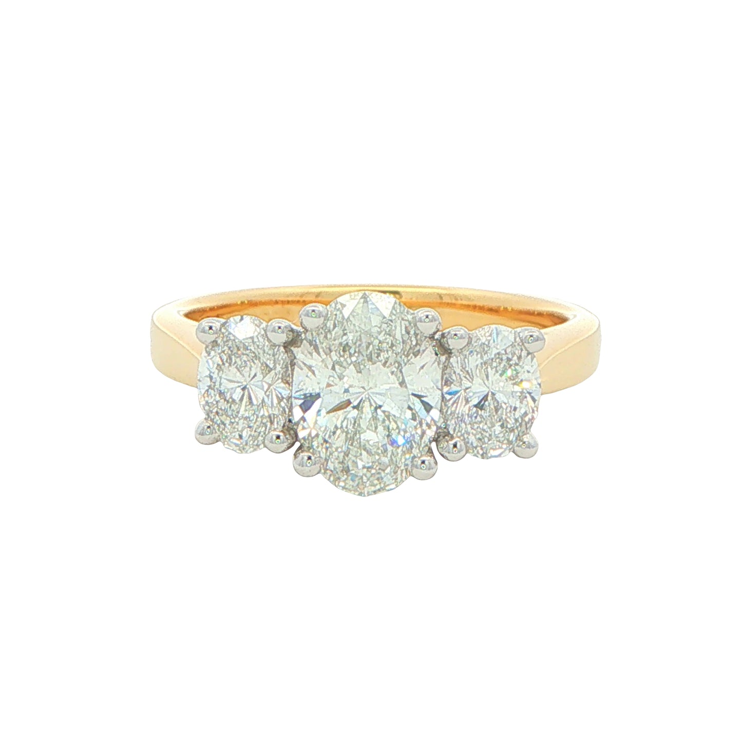 Yellow Gold Aurora Oval Shaped Diamond 3 Stone Ring - 1.81cts