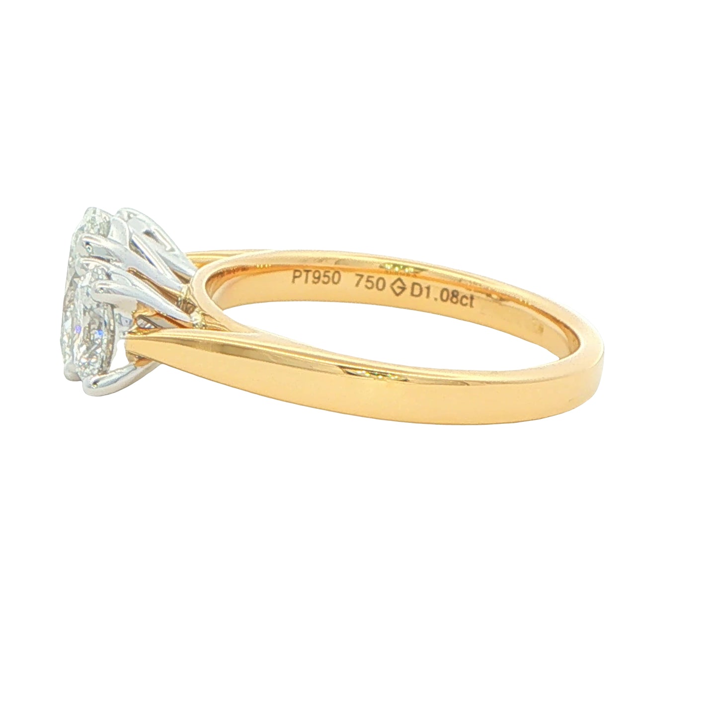 Yellow Gold Aurora Oval Shaped Diamond 3 Stone Ring - 1.81cts