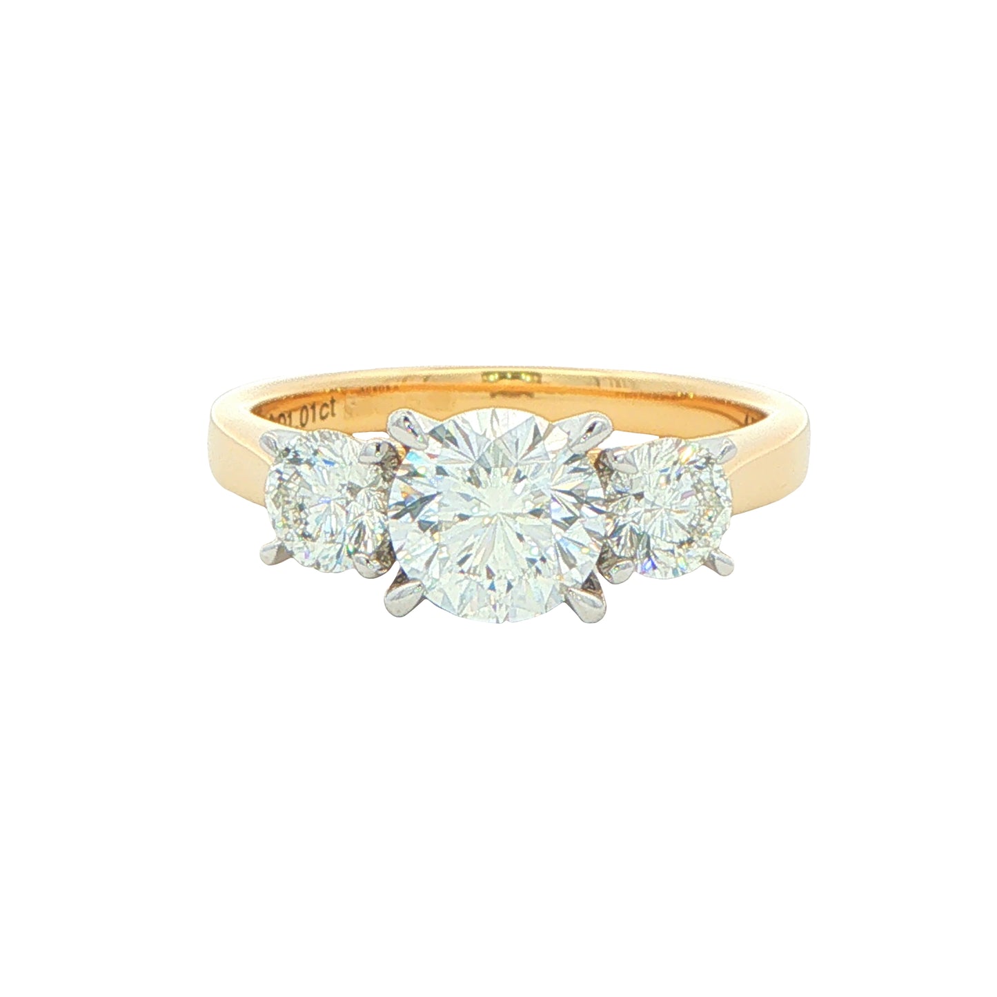 Yellow Gold Aurora Cut Diamond 3 Stone Ring - 1.62cts