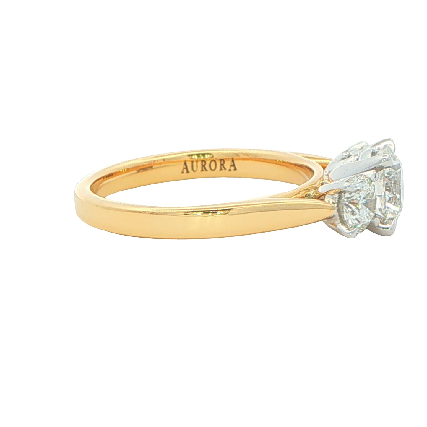 Yellow Gold Aurora Cut Diamond 3 Stone Ring - 1.62cts