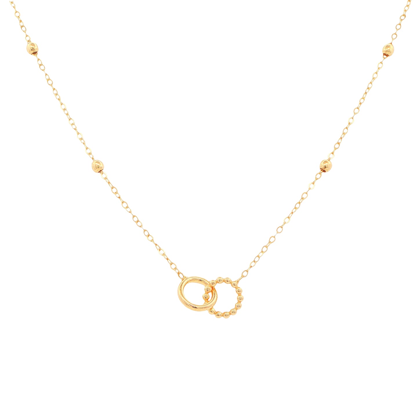 Yellow Gold Beaded Interlocked Circles Pendant