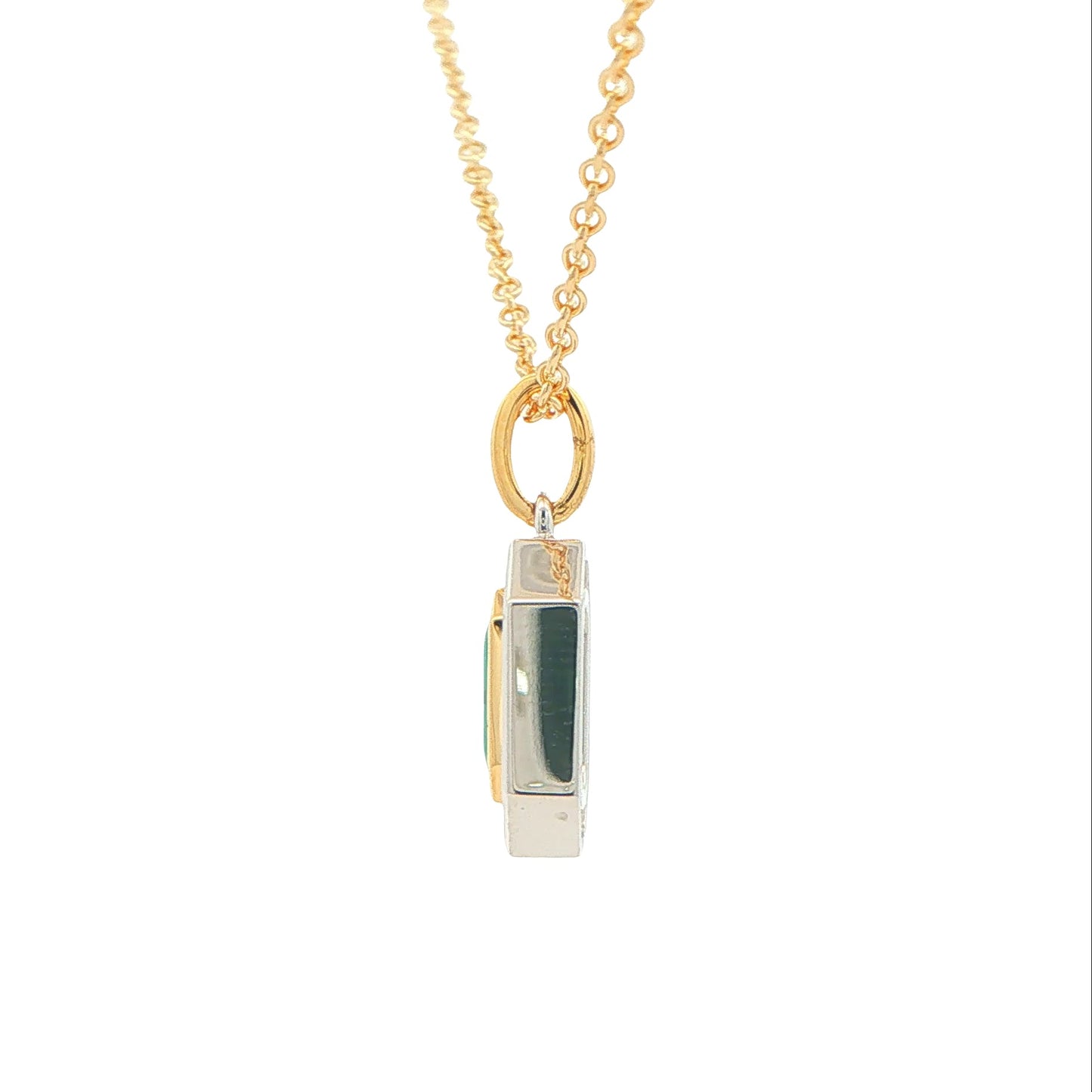 Octagonal Emerald and Baguette Cut Diamond Halo Style Pendant