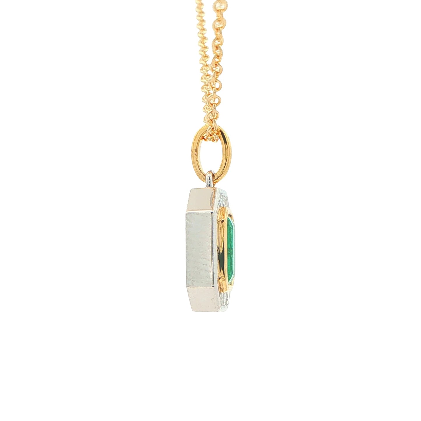Octagonal Emerald and Baguette Cut Diamond Halo Style Pendant