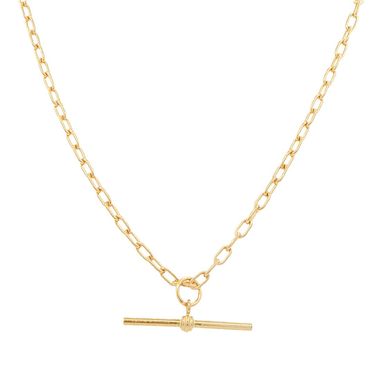 Yellow Gold Solid Paper Chain with T-Bar Pendant Gardiner Brothers