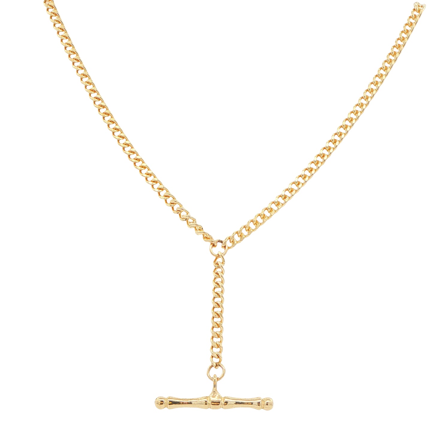Yellow Gold Solid Curb Link necklet with T-Bar