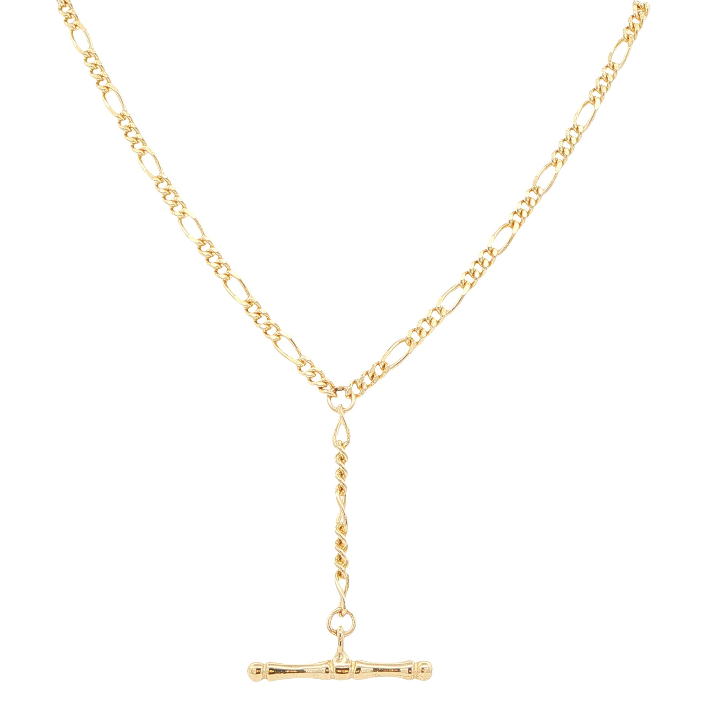 Yellow Gold Solid Figaro Link Necklet with T-Bar