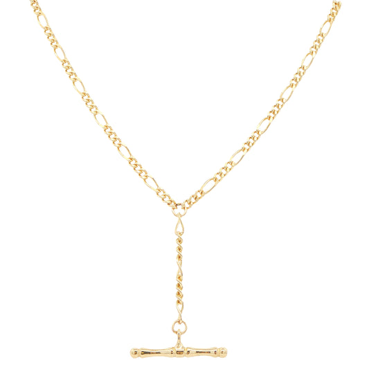 Yellow Gold Solid Figaro Link Necklet with T-Bar Gardiner Brothers