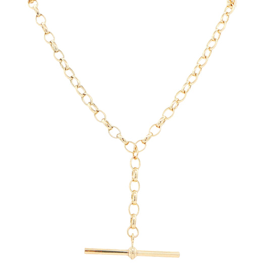 Yellow Gold Solid Oval Belcher Link Necklet with T-Bar Gardiner Brothers