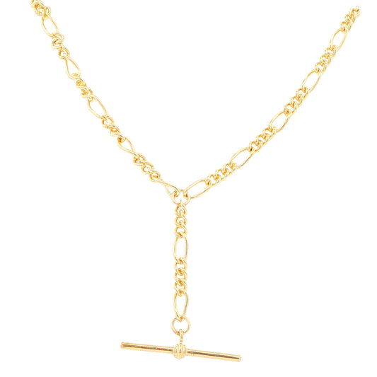 Yellow Gold Solid Figaro Link Necklet with T-Bar Gardiner Brothers