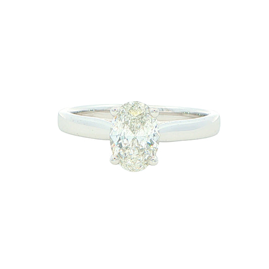 Platinum Oval Shaped Diamond Solitaire Ring - 0.90cts