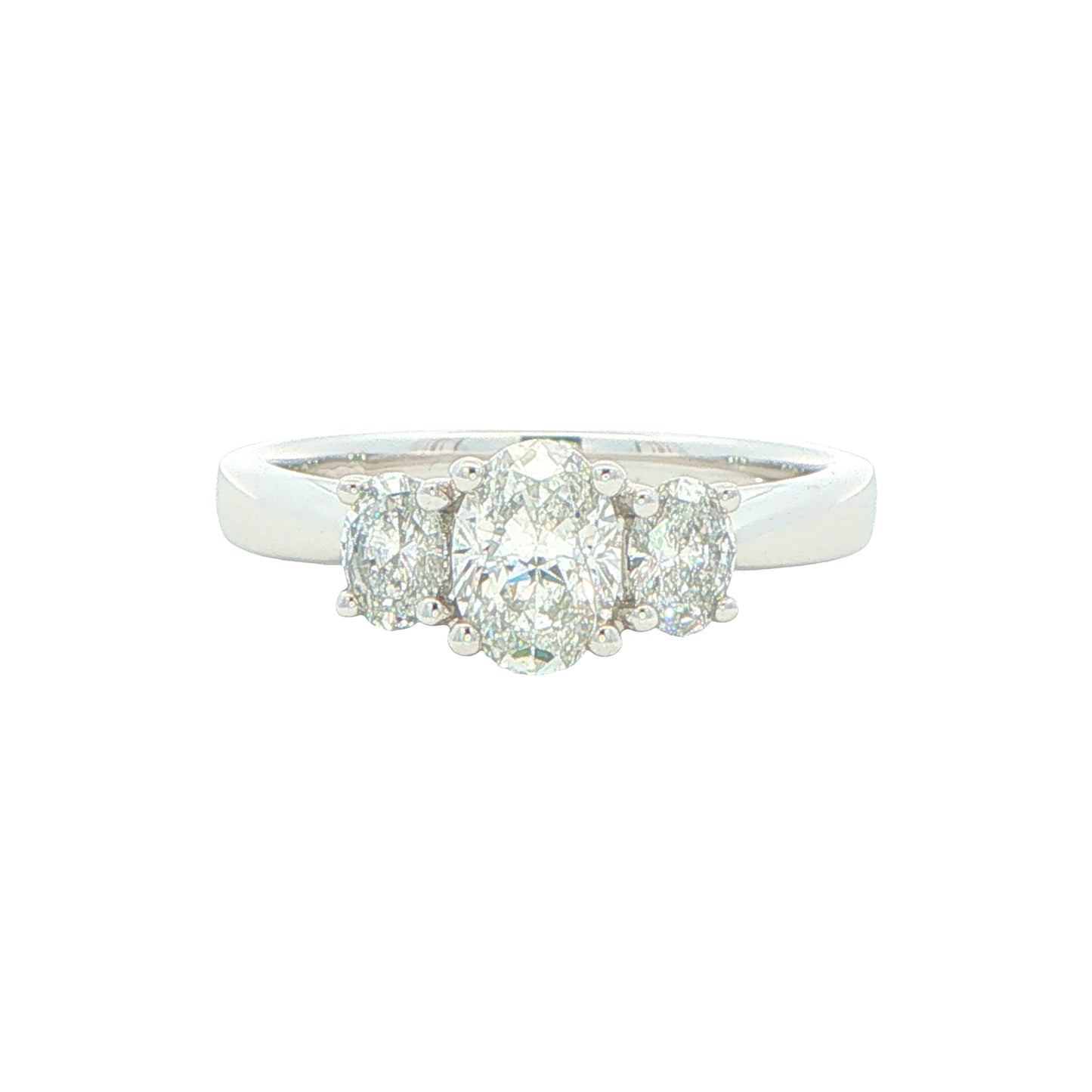 Platinum Oval Shaped Diamond 3 Stone Ring - 1.00cts