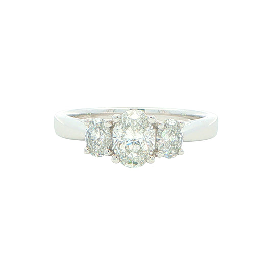 Platinum Oval Shaped Diamond 3 Stone Ring - 1.00cts