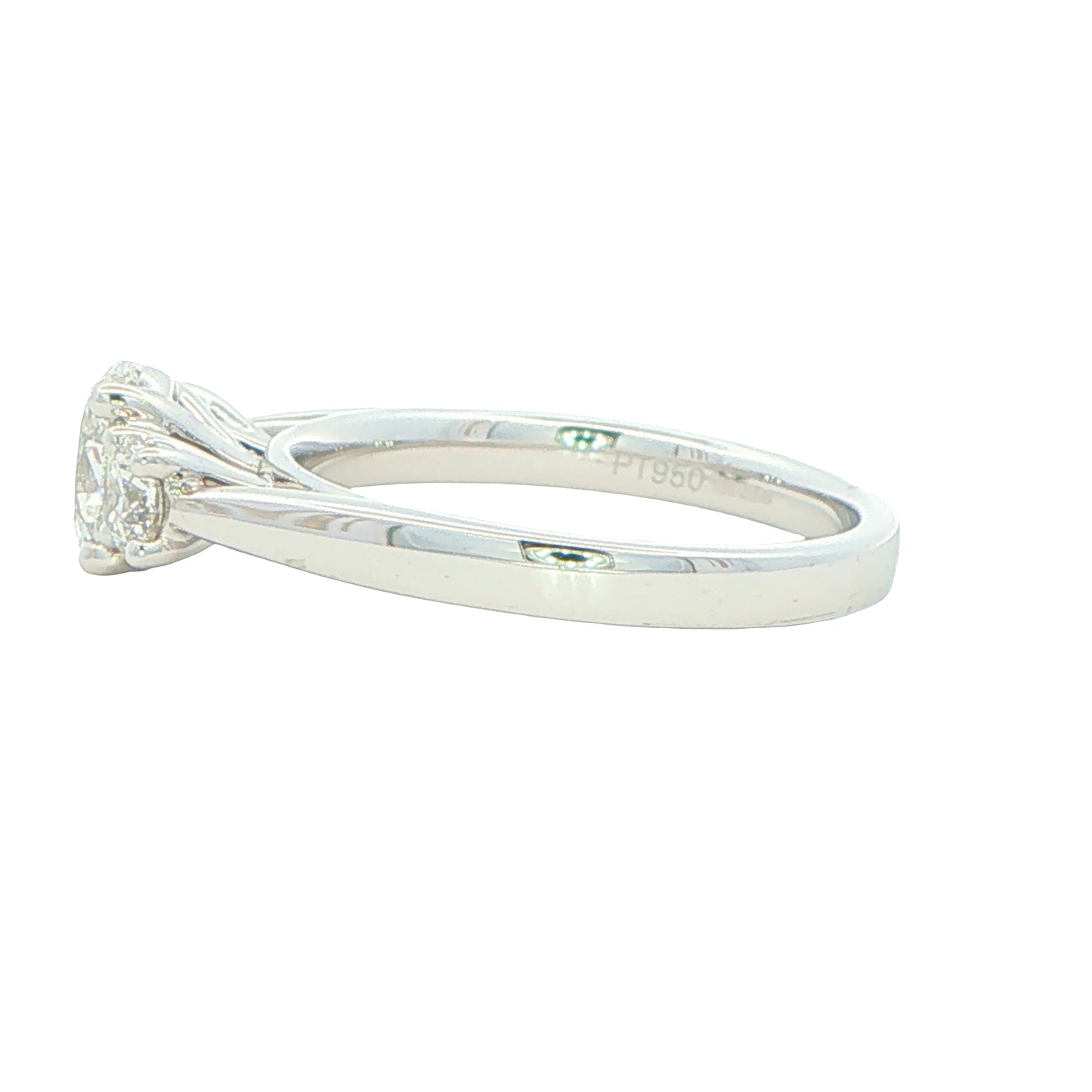 Platinum Oval and round brilliant cut diamond 3 stone ring - 1.10cts