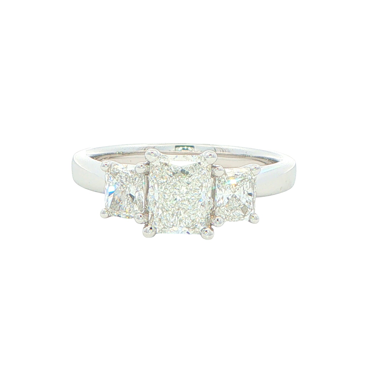 Platinum Radiant Cut Diamond 3 Stone Ring - 1.66cts