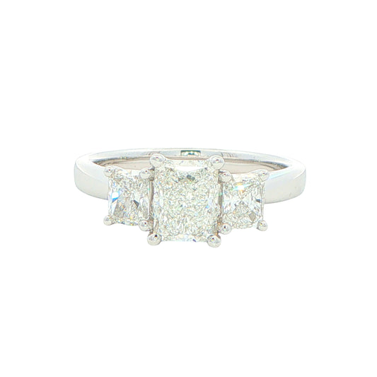 Platinum Radiant Cut Diamond 3 Stone Ring - 1.66cts