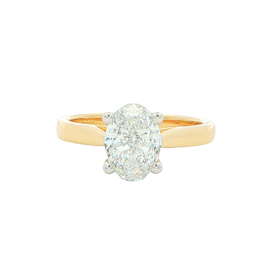 Yellow Gold Oval Shaped Diamond Solitaire Ring - 1.50cts