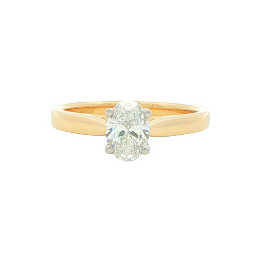 Yellow Gold Oval Shaped Diamond Solitaire Ring - 0.70cts