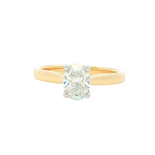 Yellow Gold Oval Shaped Diamond Solitaire Ring - 0.90cts
