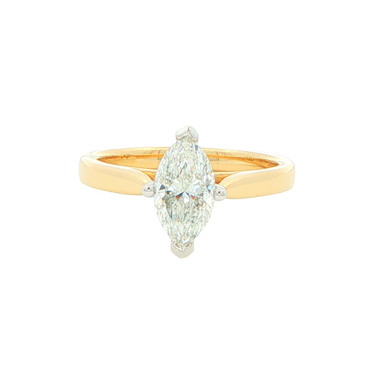 Yellow Gold Marquise Shaped Diamond Solitaire Ring - 1.01cts