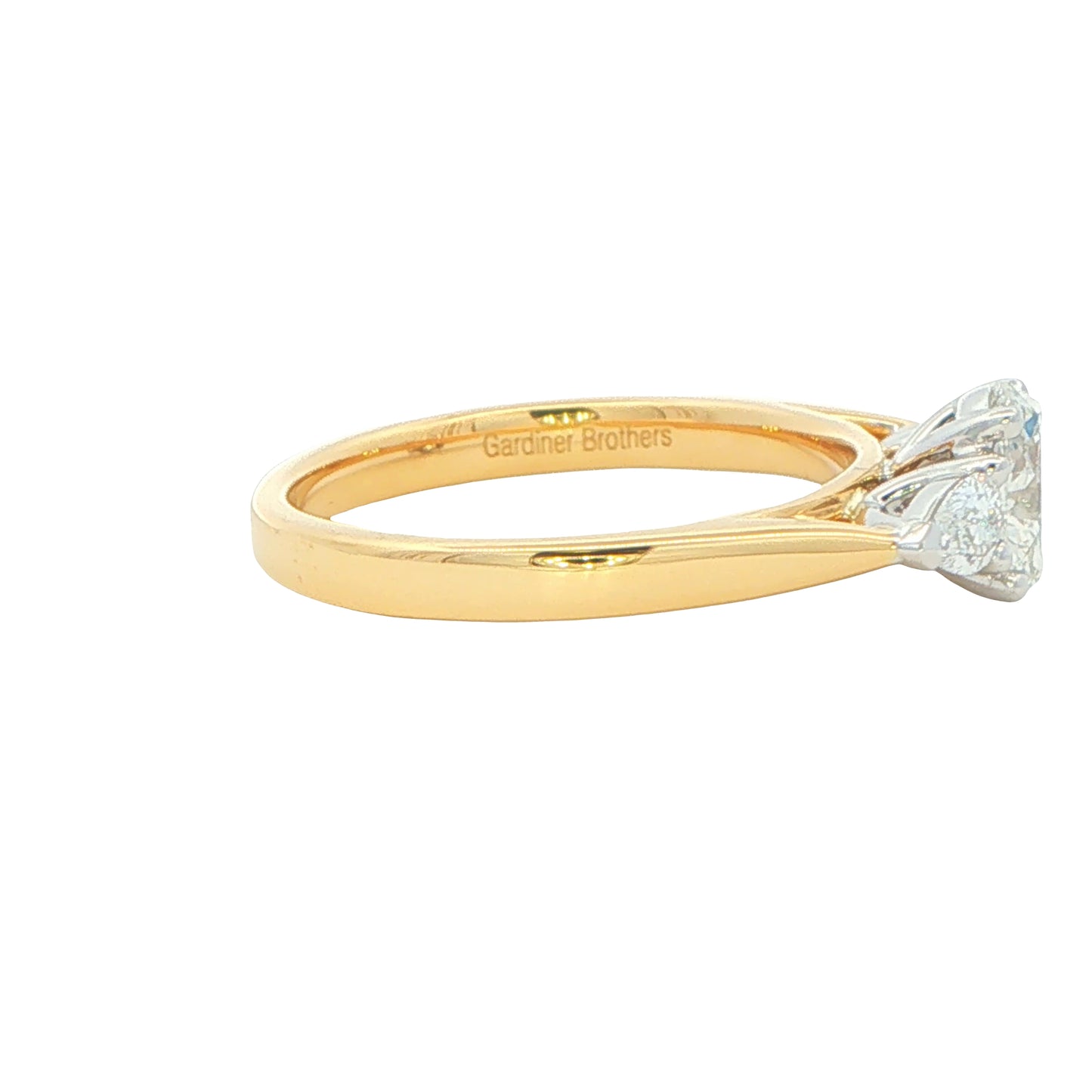 Yellow Gold Oval And Pear Shaped Diamond 3 Stone Ring - 1.00cts