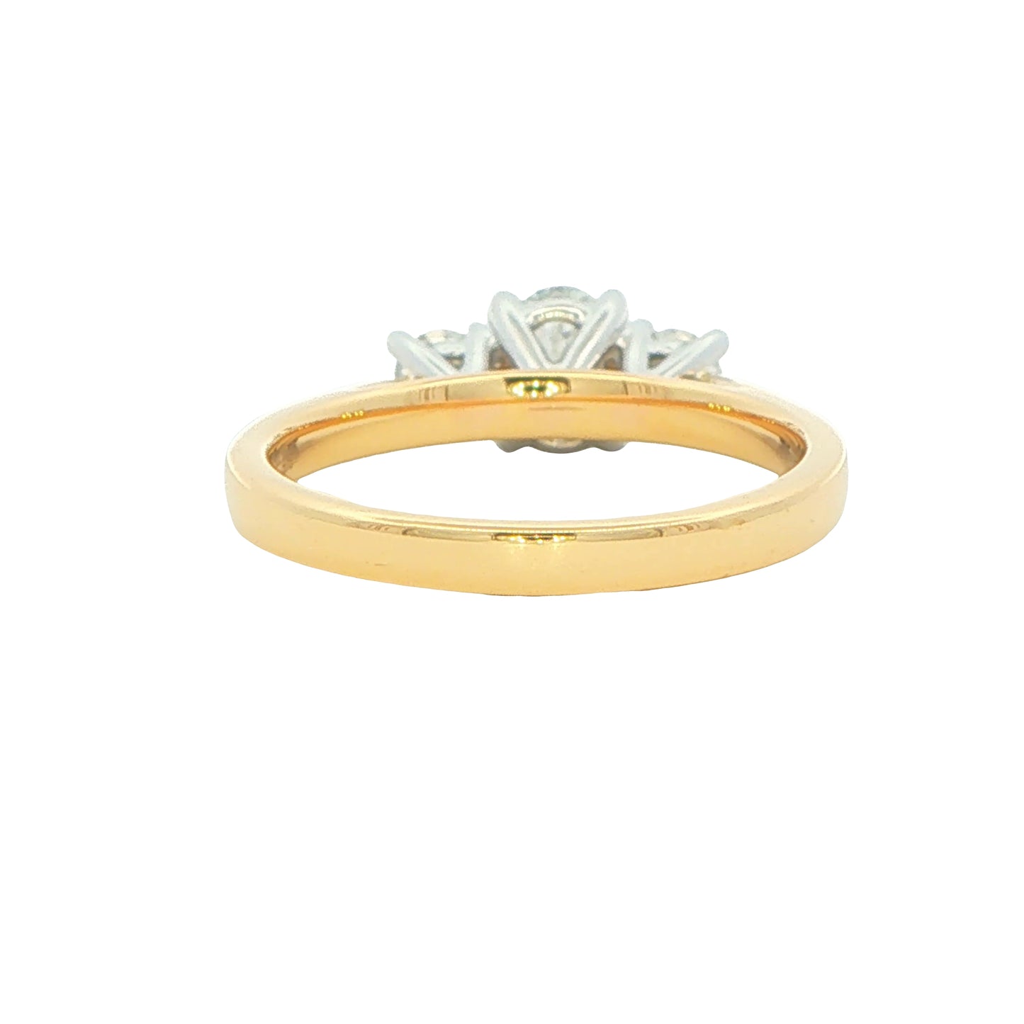Yellow Gold Oval and round brilliant cut diamond 3 stone ring - 0.83cts