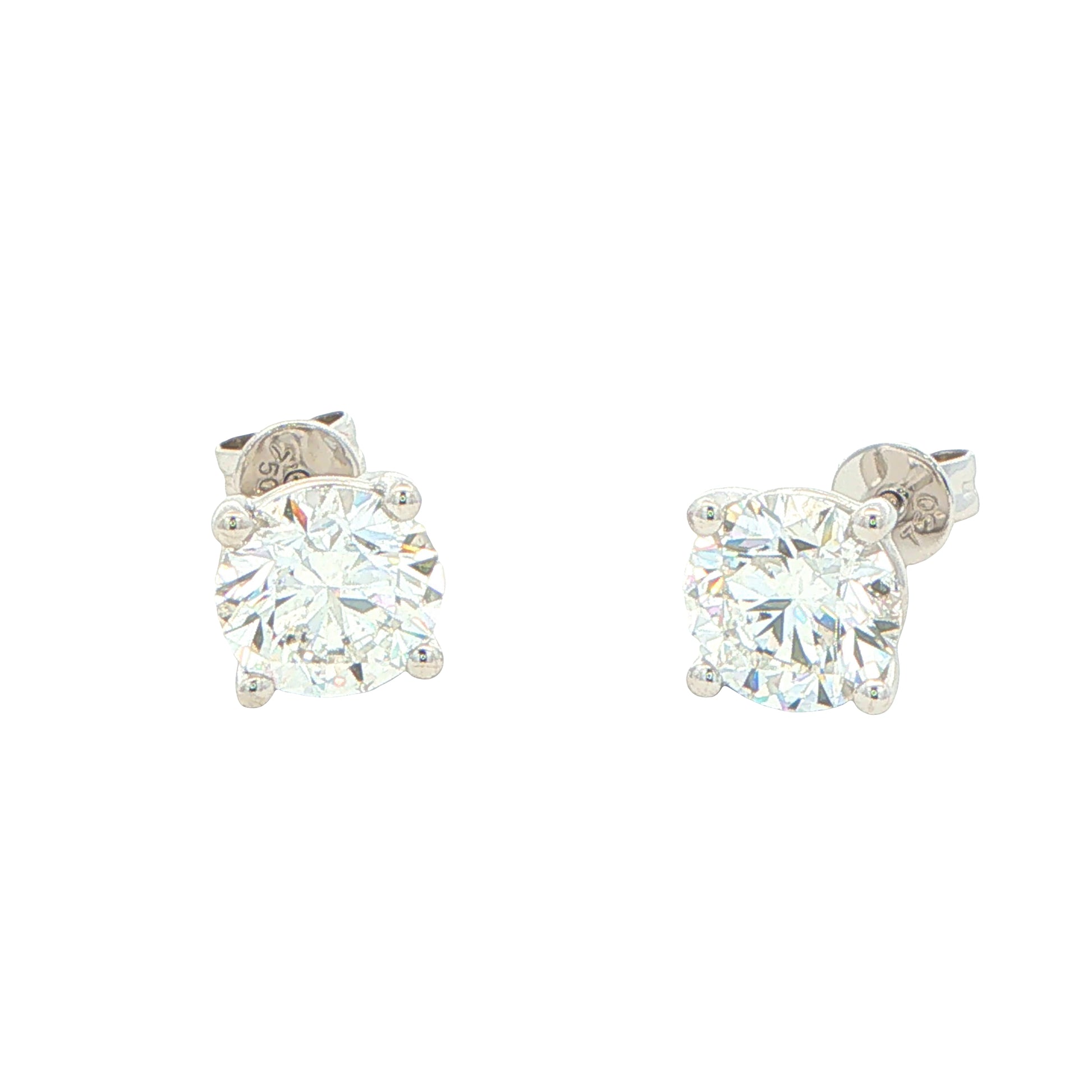 Round Brilliant Cut Diamond Solitaire Earrings - 3.00cts Gardiner Brothers