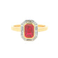 Octagonal Ruby with brilliant and baguette cut diamond cluster ring Gardiner Brothers
