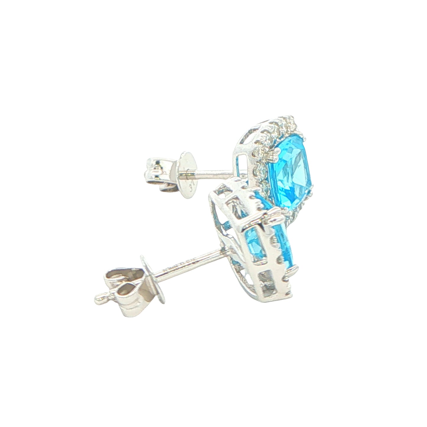 Cushion Shaped Swiss Blue Topaz and Diamond Halo Style earrings