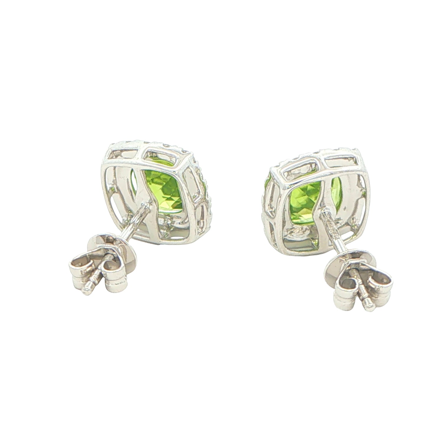 Cushion Shaped Peridot and Diamond Halo Style Earrings Gardiner Brothers