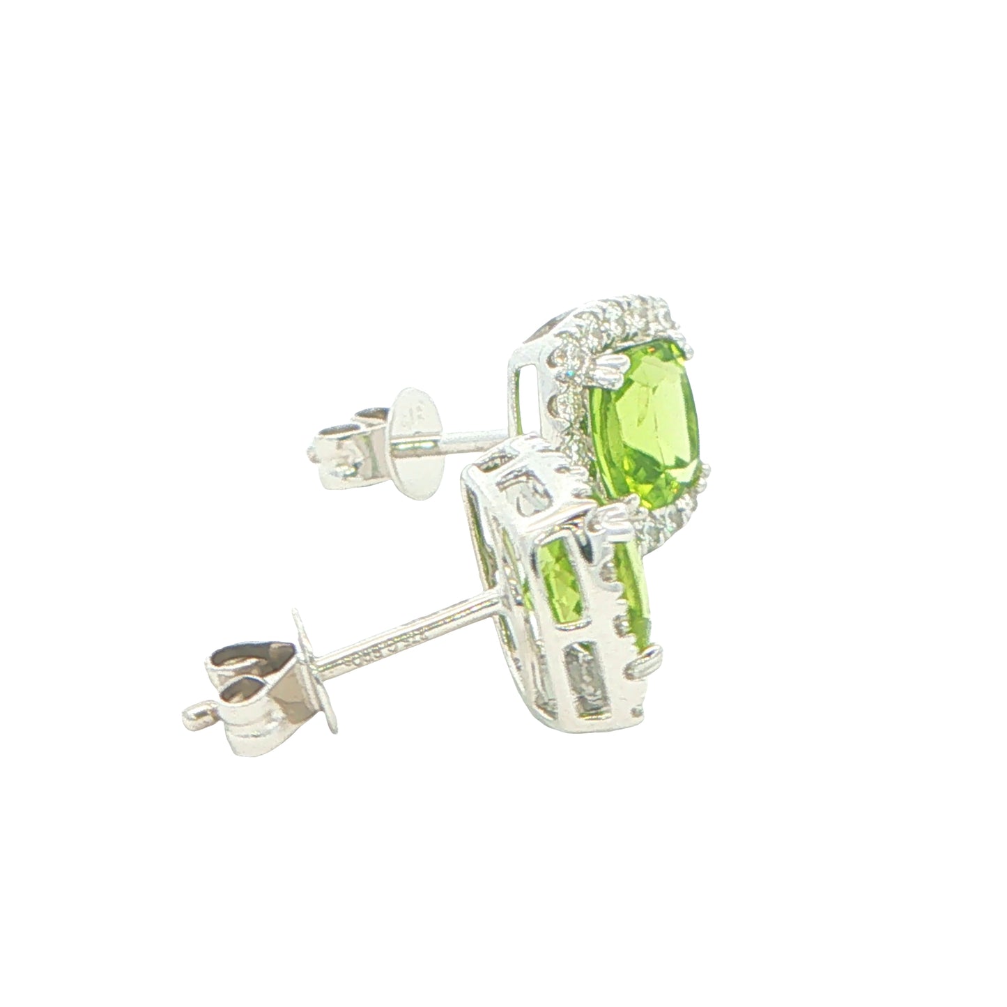 Cushion Shaped Peridot and Diamond Halo Style Earrings Gardiner Brothers