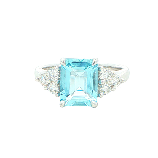 Octagonal Shaped Aquamarine and Diamond Cluster Style Ring