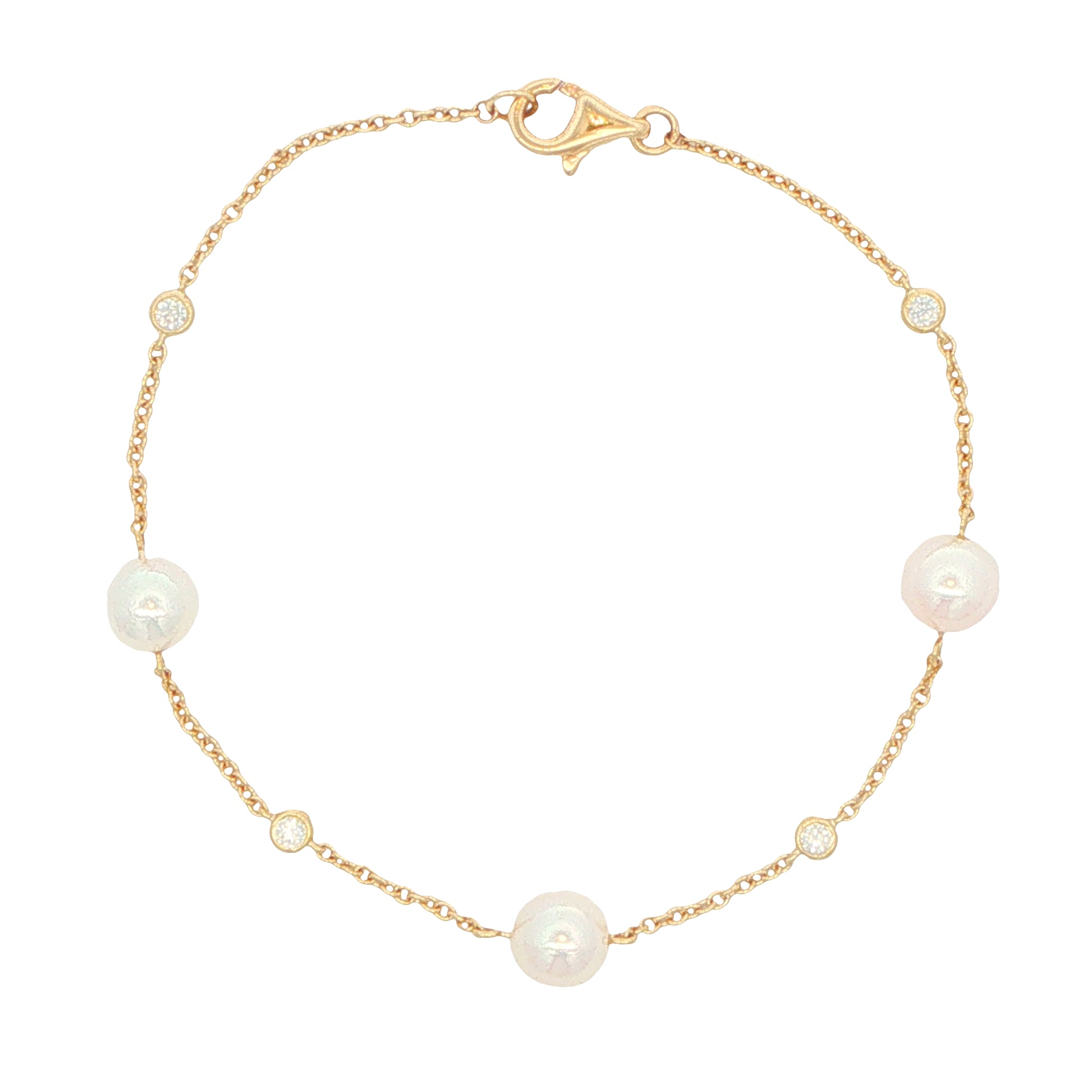 Yellow Gold 'Yard of Diamond and Akoya Pearl' Bracelet Gardiner Brothers