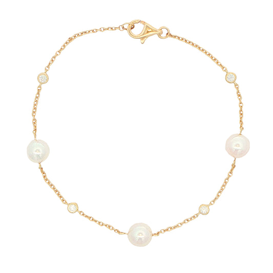 Yellow Gold 'Yard of Diamond and Akoya Pearl' Bracelet Gardiner Brothers