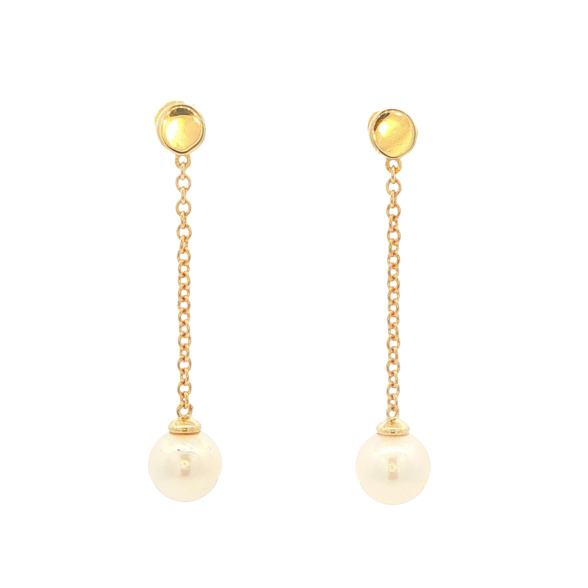 Yellow Gold 'Yard of Akoya Pearl' Drop Style Earrings Gardiner Brothers