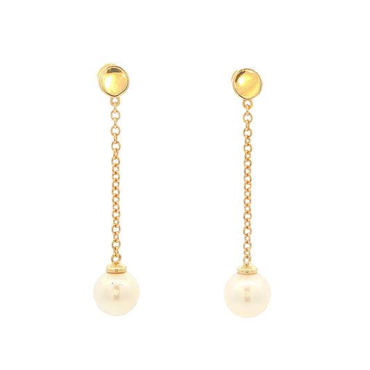 Yellow Gold 'Yard of Akoya Pearl' Drop Style Earrings Gardiner Brothers