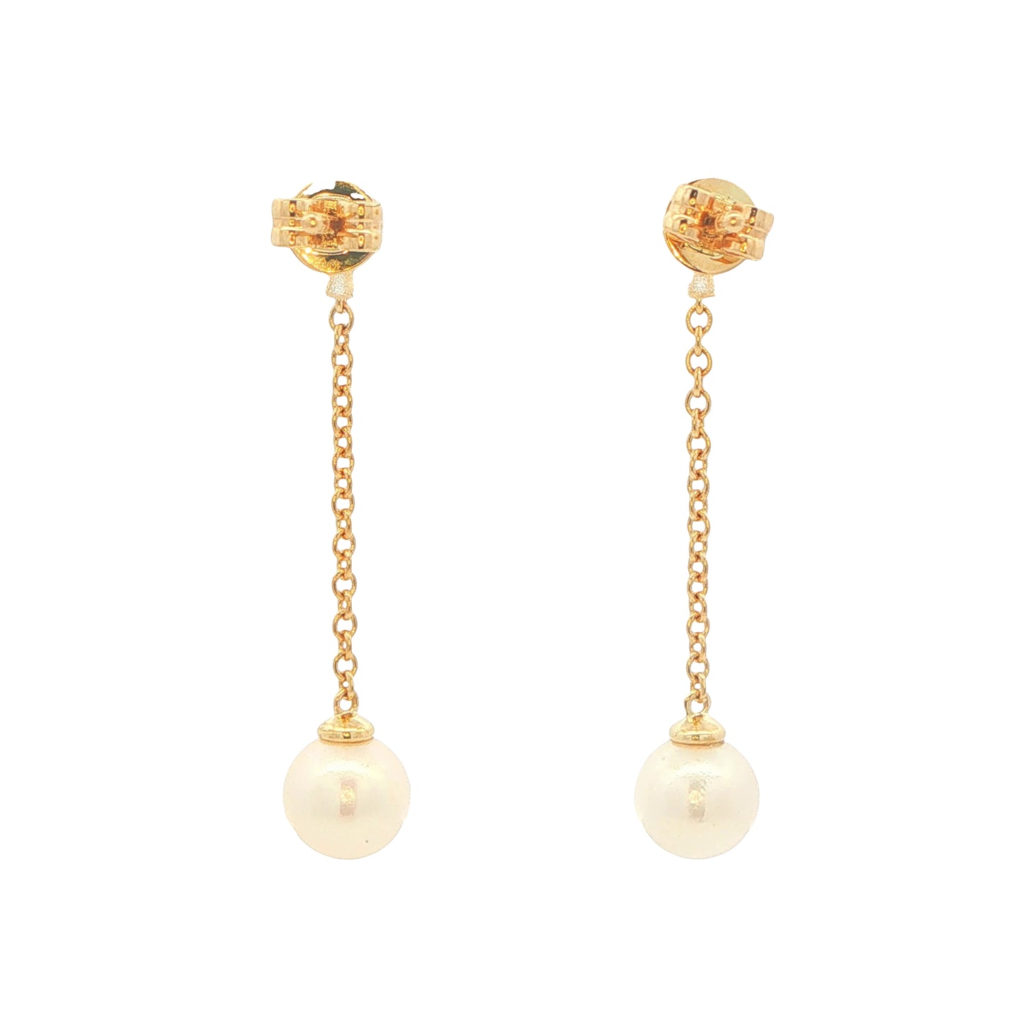 Yellow Gold 'Yard of Akoya Pearl' Drop Style Earrings Gardiner Brothers
