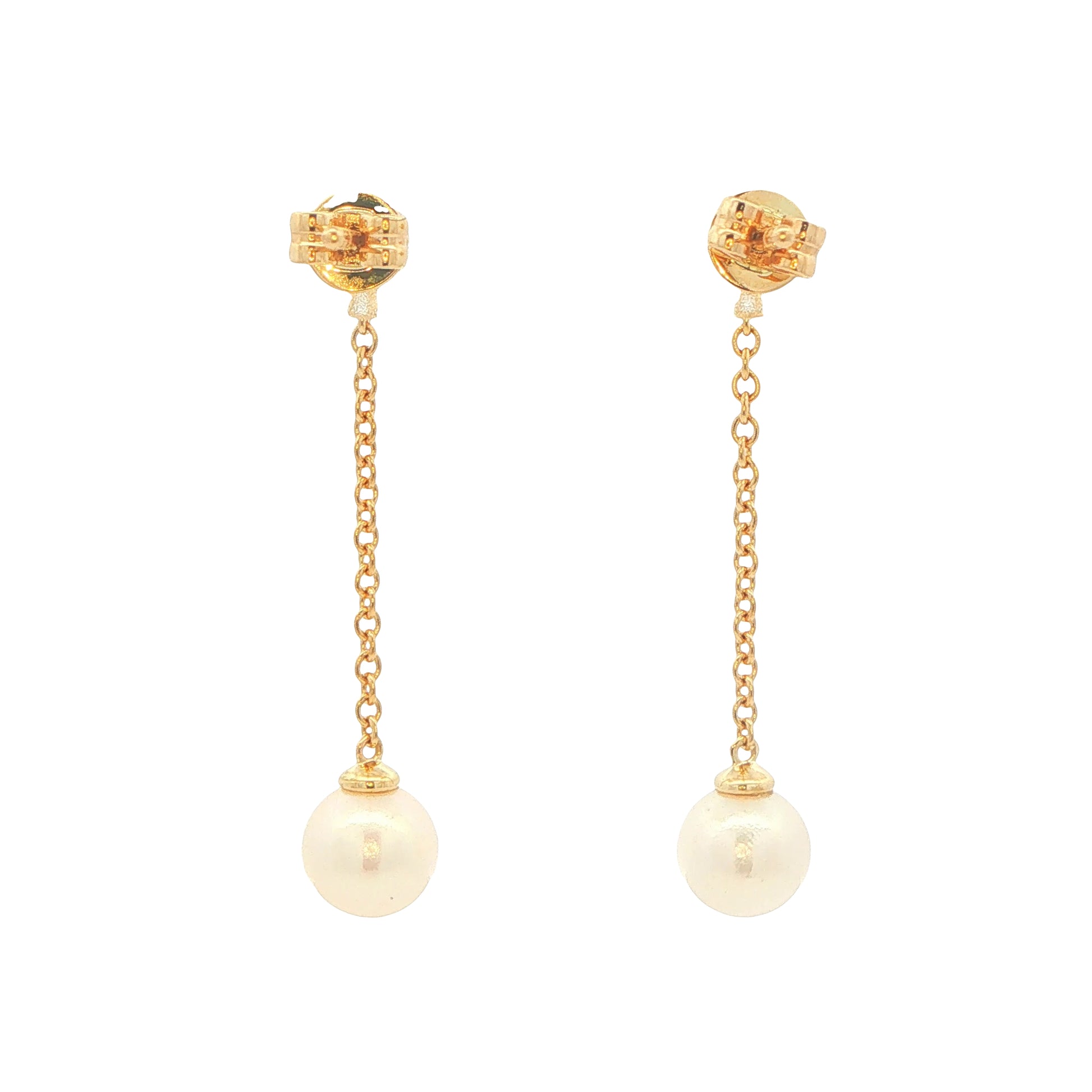 Yellow Gold 'Yard of Akoya Pearl' Drop Style Earrings Gardiner Brothers