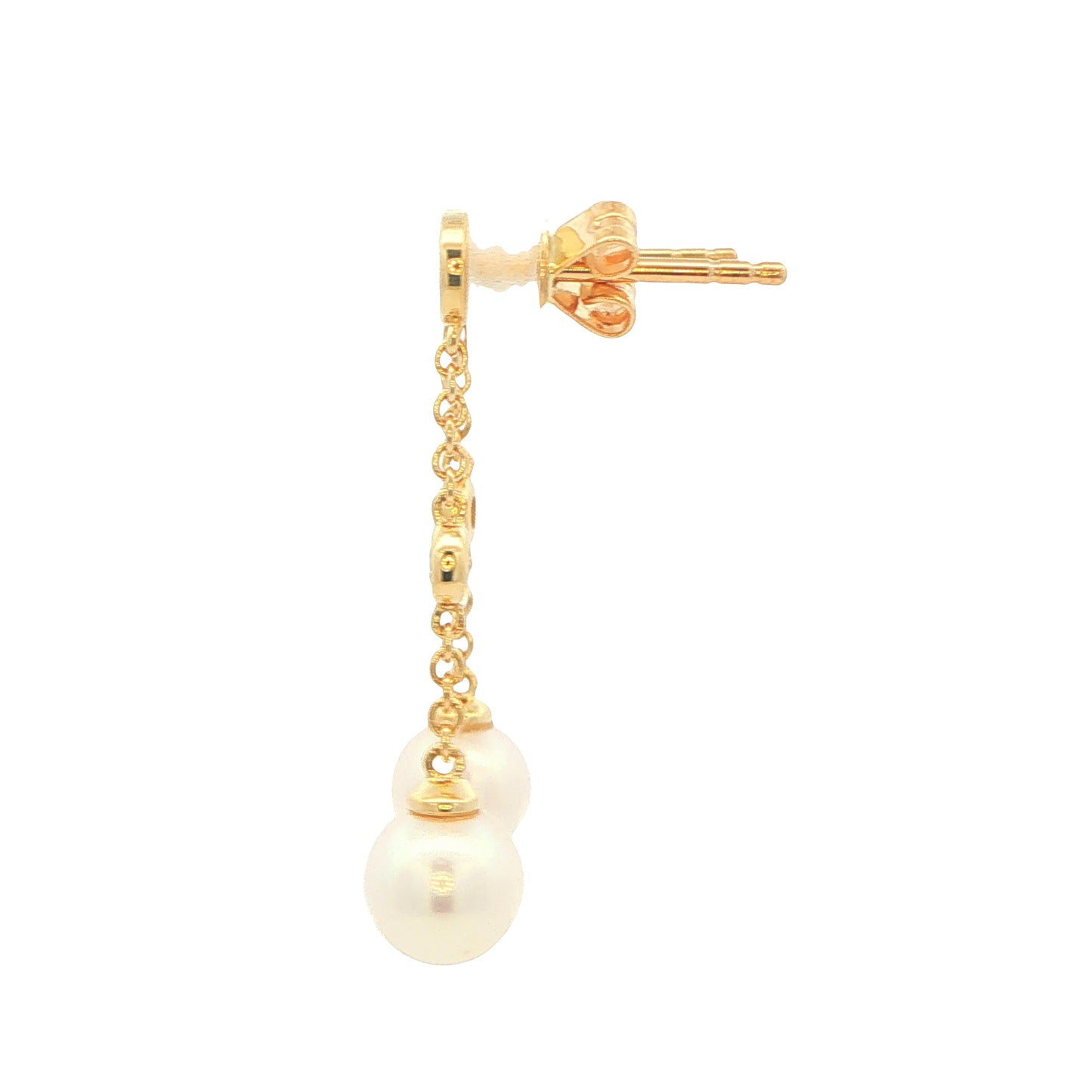 Yellow Gold 'Yard of Diamond and Akoya Pearl' Drop Style Earrings Gardiner Brothers