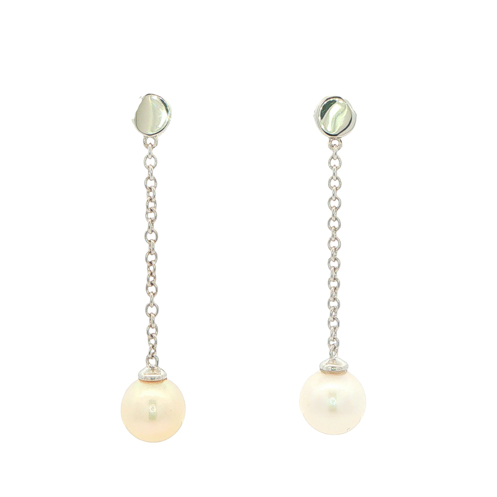 White Gold 'Yard of Akoya Pearl' Drop Style Earrings Gardiner Brothers